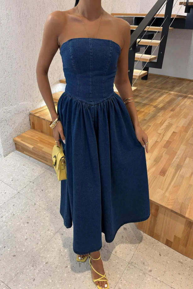 beli-pileli-straplez-denim-elbise-2886-eadbb8