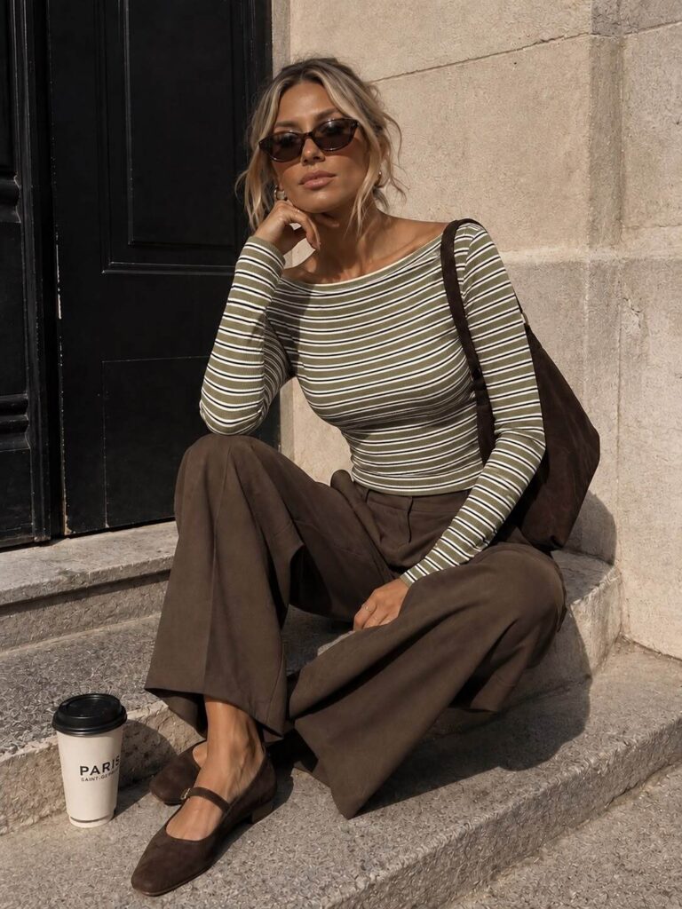 t-shirt-femme-ajuste-a-rayures-encolure-bateau-manches-longues-et-mail_kaki_6aa30fe6692c6